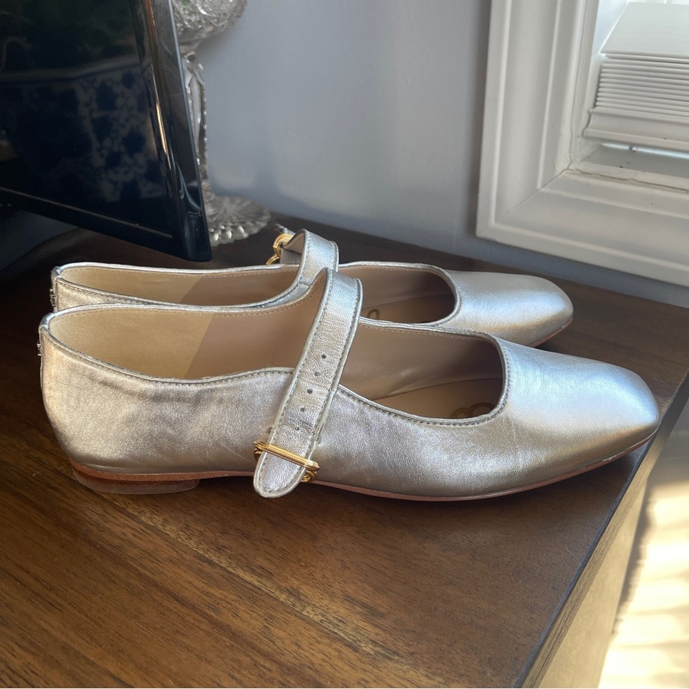 Sam Edelman Metallic Silver Mary Jane Flats - Picture 2 of 11